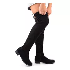 Bota Feminina Over The Knee Salto Baixo Bico Redondo 