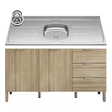 Balcão Gabinete Com Pia Inox 160cm Charm K02 Freijó Cor Marrom Amarelado