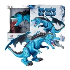 Dragão Dinossauro Gelo Controle Remoto Luz Som E Vapor Azul