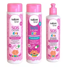  Kit Shampoo Condicionador Ativador Sos Cacho Kids Salon Line