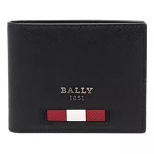 Bally Cartera Bi-fold Placa De Logo Original, Negro/rojo