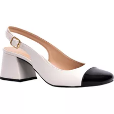 Sapato Social Feminino Scarpin Boneca Slingback Salto Bloco