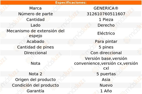 Espejo Der Elect P/pintar C/direcc 5 Pines Encore 14/20 Foto 2