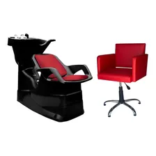 Combo Lavacabezas Peluquería + Sillon Corte Base Cromada -