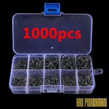 Kit 1000 Anzóis Chinu Pretos + Cx Organizadora 10 Divisórias