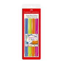 Caneta Fine Pen Neon 4 Cores Faber-castell Ponta Fina 0.4mm