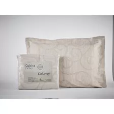 Kit Colcha Colony Casal Queen Arabesco Cobre Leito Capa Almo Cor Creme