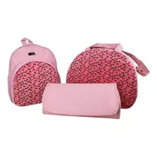 Kit Mala Mochila Trocador Maternidade 3pçs Bolsa Rosa Alyaht