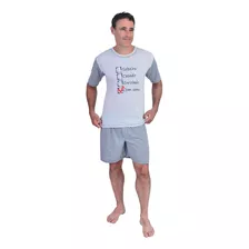 Pijama Masculino Com Sono Curto Malha Mescla