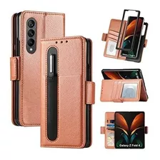 Funda De Cuero Estilo Billetera Para Samsung Z Fold 4 Marron