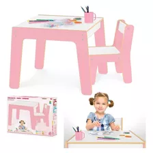 Mesa Infantil De Madeira Com 1 Cadeira Junges 991 Cor Rosa