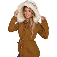 Campera Mujer Parka Gabardina Abrigada C/capucha Y Corderito