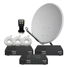 Kit 3 Receptor Digital Vt1000 Visiontec - Antena Lnbf Cabo