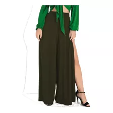 Calça Pantalona Envelope Feminina Fendas Laterais Cós Alta