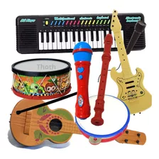 Kit 7 Instrumentos Teclado Pandeiro Viola Saxofone Infantil