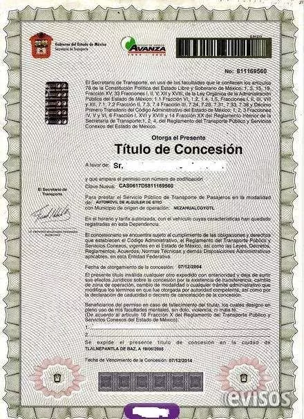 Placas Y Titulo De Concesión De Taxi Del Estado De México 
