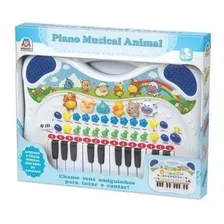 Piano Teclado Musical Eletronico Animais Infantil Bebê Azul