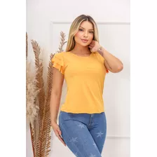 Camisa 3 Babados Suede Blusinha T-shirt Blusa Feminina Moda