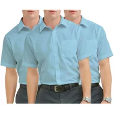 Kit 3 Camisa Masculina Social Tradicional Blusa Manga Curta