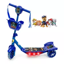 Patinete Musical 3 Rodas Cesta E Luzes Patrulha Canina Azul