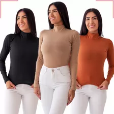 Kit 3 Cacharrel Inverno/frio Blusinha Canelada Feminina Gola