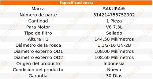 1) Filtro Aceite Ford F-450 Super Duty 8 Cil 7.3l 88/94 Foto 4