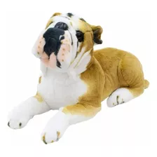 Cachorro Pelúcia Bulldog Marrom Claro Deitado Realista 55cm