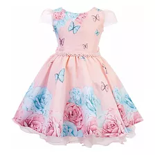 Vestido Luxo Jardim Encantado Borboletas Rosa 1 A 3 Anos