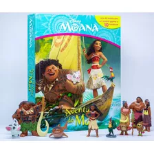 Livro Com 10 Miniaturas Moana - Aventuras Do Mar - Com Cenario Gigante