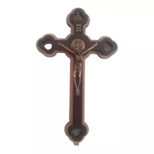 Cruz Crucifixo De Parede Mesa Madeira Jesus São Bento 23 Cm