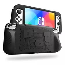 Funda Negra Para Nintendo Switch Oled Con Agarre Diseño Map