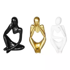 Escultura Thinker De 3 Piezas En Oro Blanco Y Negro