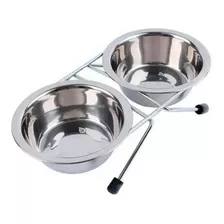 Comedouro Bebedouro Inox Duplo C/ Suporte Cães Gatos