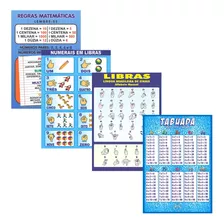 Kit 4 Banner Educativo Tabuada, Matemática, Libras - 85x60cm