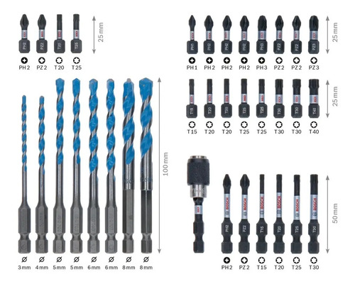 Set Mecha Multiconstruccion Enc 1/4 +puntas Bosch Impact 35p
