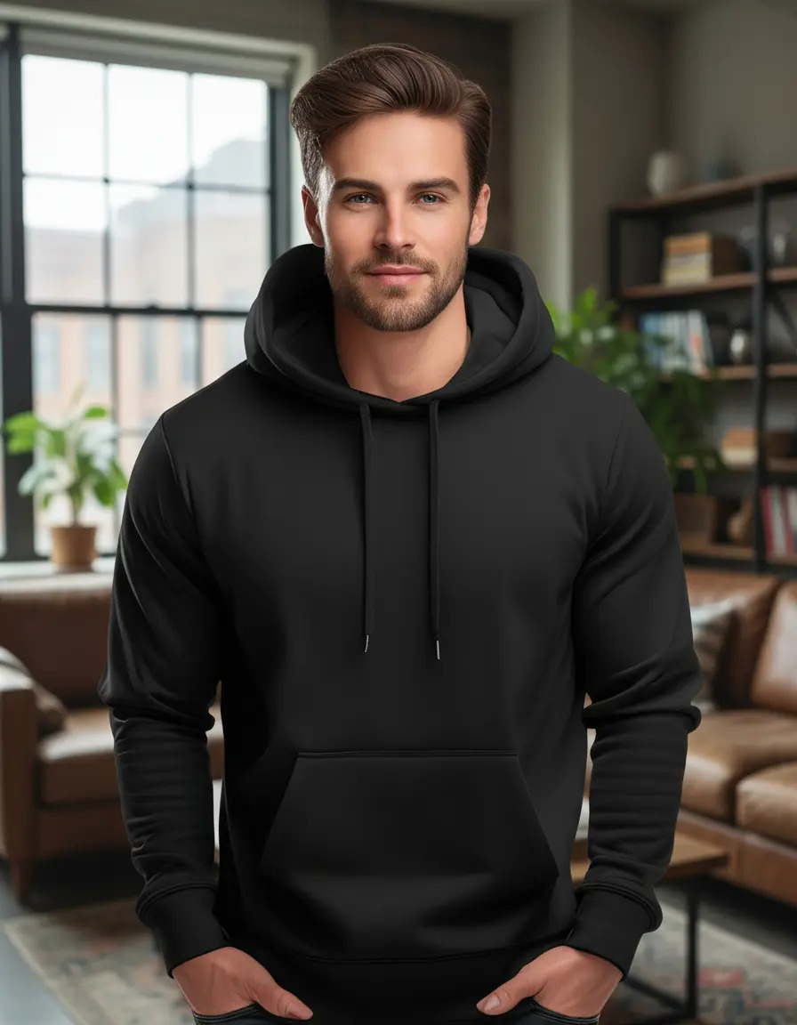 Buzo Hoodie Canguro Negro Liso Todos Los Talles
