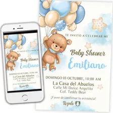 Invitacion Baby Shower Osito Oso Azul Digital Personalizada