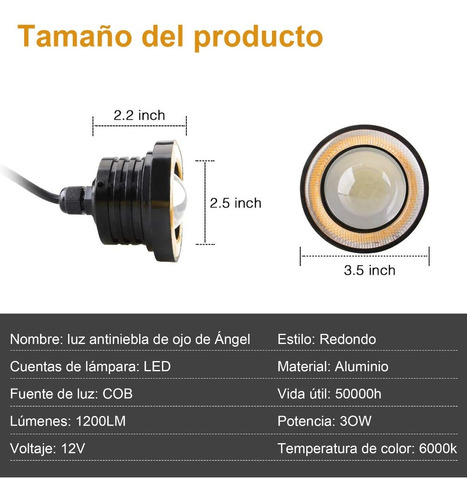 2 Faros Led Ojo De ngel Niebla 3.5 Pulgadas Auto Universal Foto 3