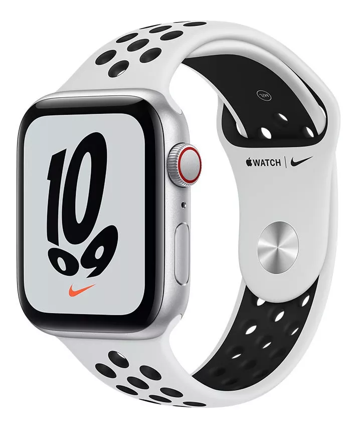 Apple Watch Nike Se (gps + Cellular, 44mm) - Caixa De Alumínio Prateada - Pulseira Esportiva Nike Platina/preto