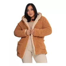 Casaco Teddy Duplo Max Capuz Bolso Sobretudo Feminino Frio