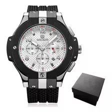 Relógio Megir Mn2050 Masculino Royal Fundo Branco Cronógrafo