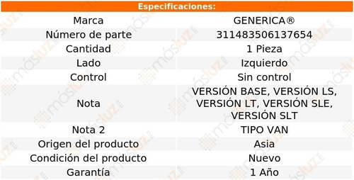 Espejo Izq S/control Chevrolet Express 1500 96/02 Generica Foto 2