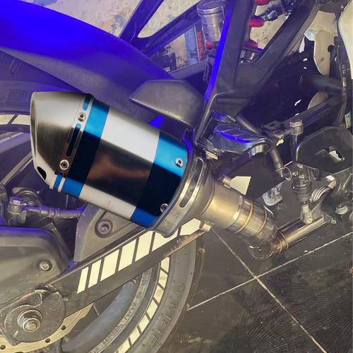 Escape Silenciador Moto Deportivo Universal 25 Cm Doble Azul Foto 8