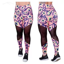 Calça Fitness Estampada Academia E Ginastica Com Tule