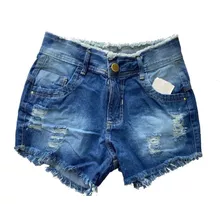 Shorts Jeans Hot Pant Feminino Cintura Alta Desfiado Destroy
