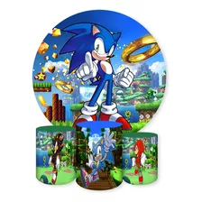 Painel Redondo E Capas De Cilindro Tecido 3d Sublimado Sonic