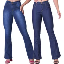 Kit 2 Calça Jeans Flare Feminina Cintura Alta Boca Larga