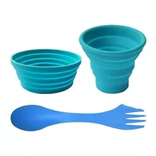 Juego De Tazas Plegables De Silicona Ecoart Con Spork Para A