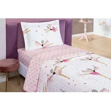 Cobre Leito Bouti Kids Dupla Face Estampado Solteiro 2 Peças Cor Bailarina