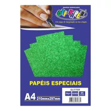 Papel Glitter Gliter A4 180g/m² 5 Folhas Off Paper Verde